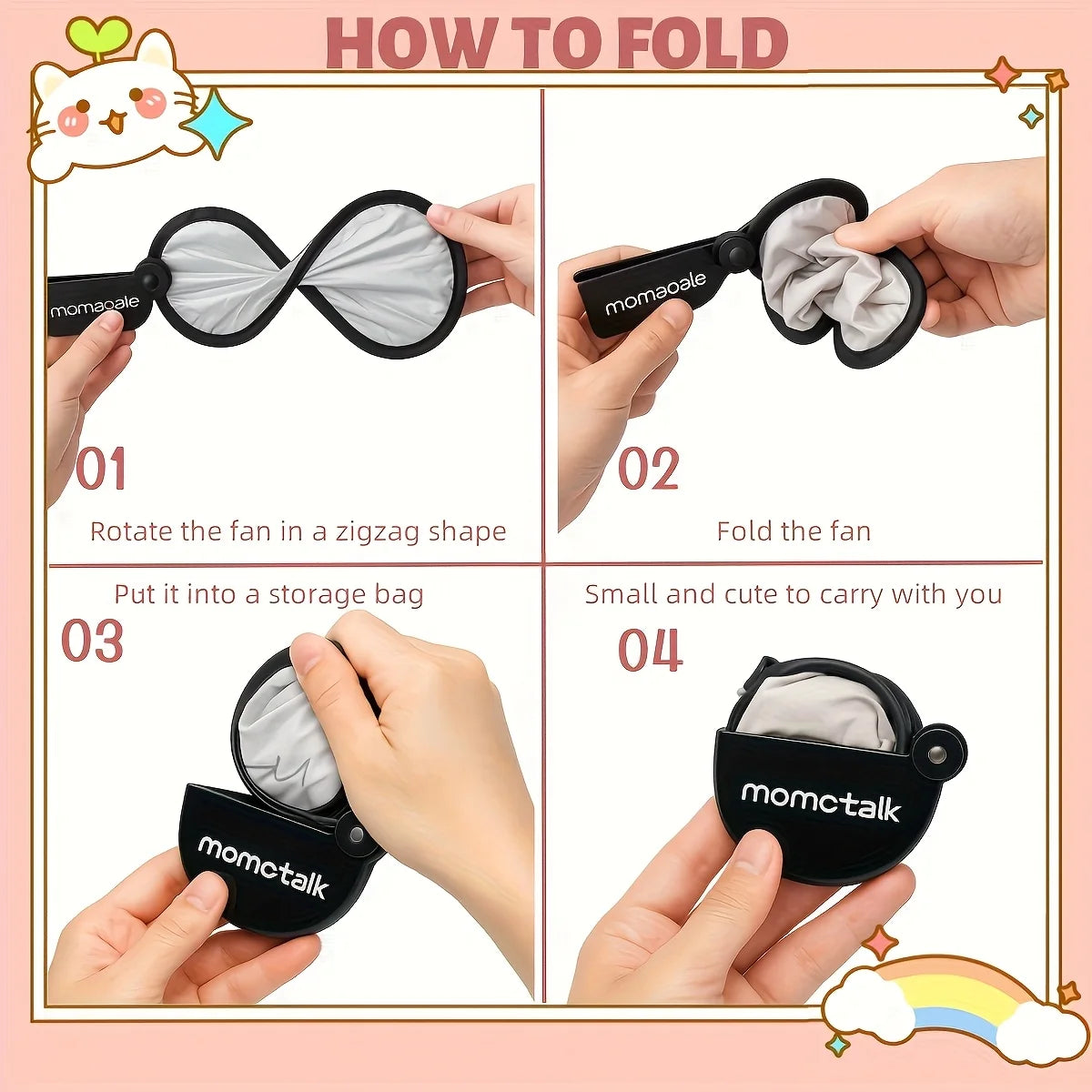 Portable Handheld Folding Fan with Storage Pouch - Compact Manual Cooling Fan Suitable for Summer, Travel, Beach & Parties
