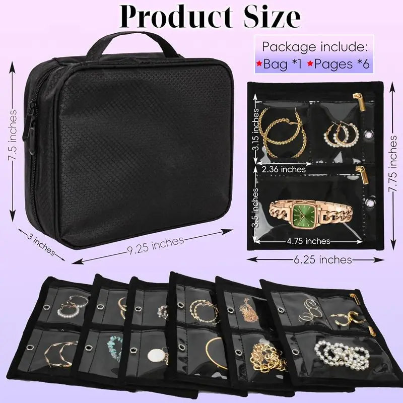 Travel Jewelry Organizer Case,Jewelry Bags Jewelry Storage Book Binder with Clear Zipper Velvet Pouch for Traveling,Earrings
