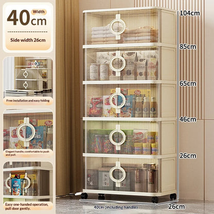 Iving Room Storage Cabinet Thickened Folding Sliding Door Multi Layer LWardrobe Dresser Organizer Snacks Toys Furniture Home