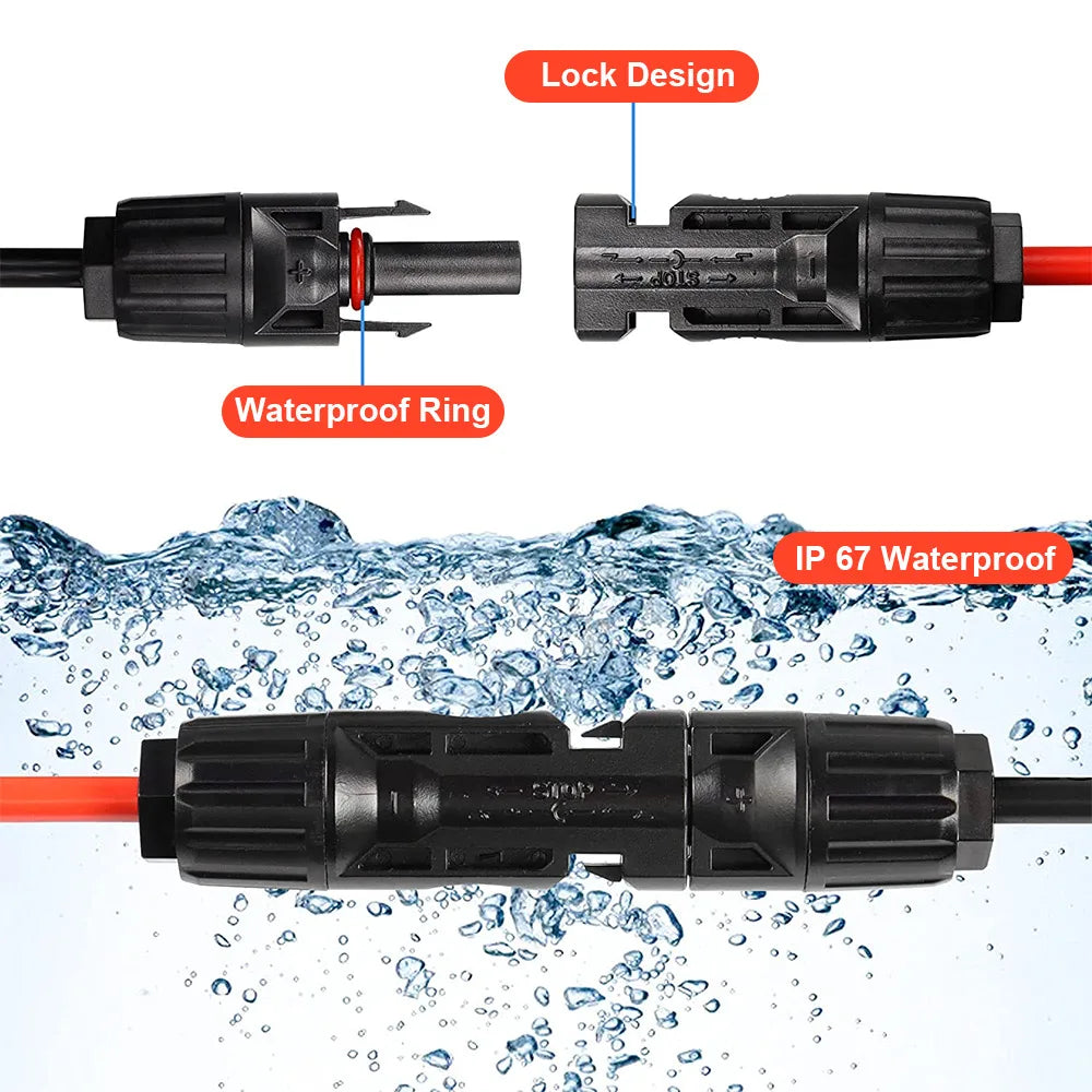 PowMr Black Red 3M 5M 7M 10M 15M 30M Solar Photovoltaic Line 6mm2 10AWG PV Cable with Connectors Solar System PV Extensions Wire