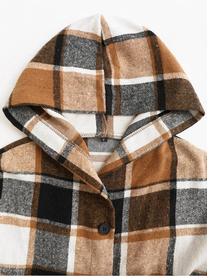 A new autumn and winter women's casual loose color-blocking button-down hooded long coat from Europe and America
