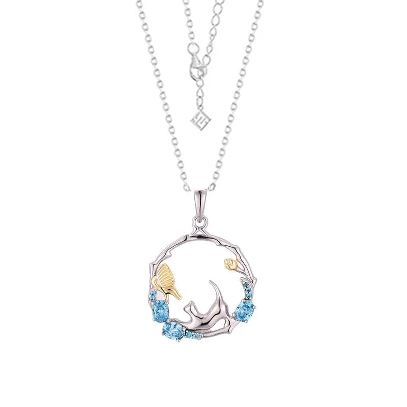 Fine Jewelry Women Cat Luxury 925 Silver Necklace Earrings Zirconia Jewelry Set