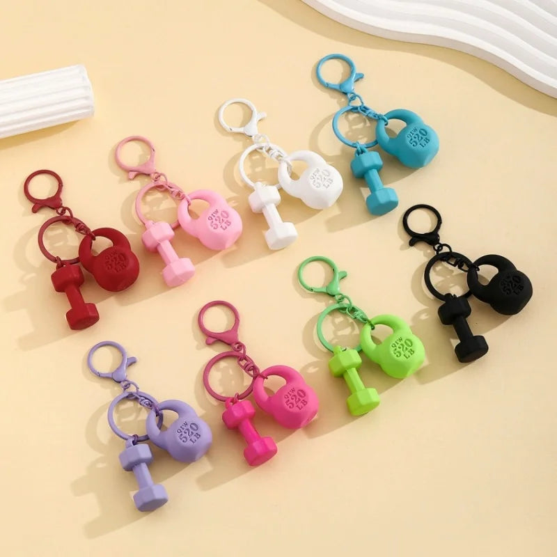 New DIY Fitness Equipment Keychain,Resin Kettle Bell Dumbbell Keychain Pendant,Colorful Barbell Car Bag Hanging Accessory