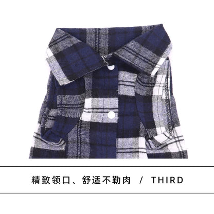 British Style Dog Clothes Summer Pet Plaid Shirt Lapel Coat Cat Jacket Clothes Costume Puppy Kitten Top Apparel