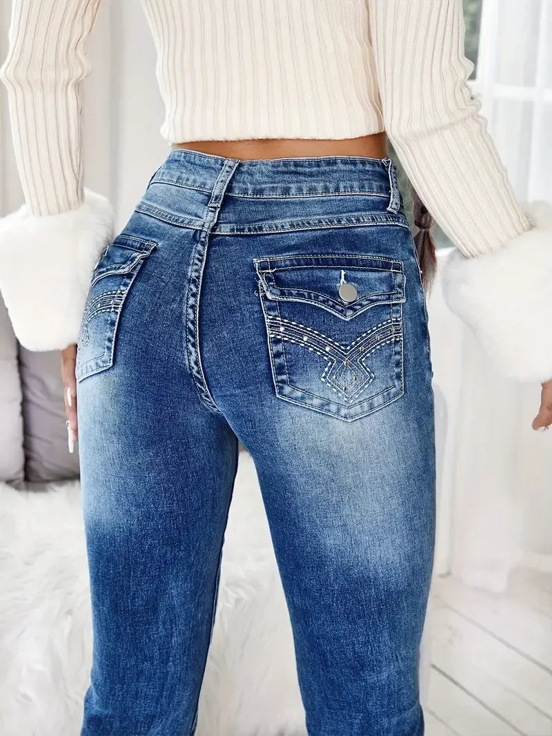 Spring Summer Blue High Rise Flared Jeans Women Casual Vintage Skinny Bell Bottom Mom Jeans Korean Slim Denim Y2k Long Pants