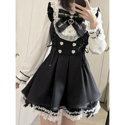 Japanese Style Lolita 2 Piece Set Y2k Mini Skirt Woman Harajuku Sweet Kawaii Print Dress Tops Korean Fashion Elegant Dress