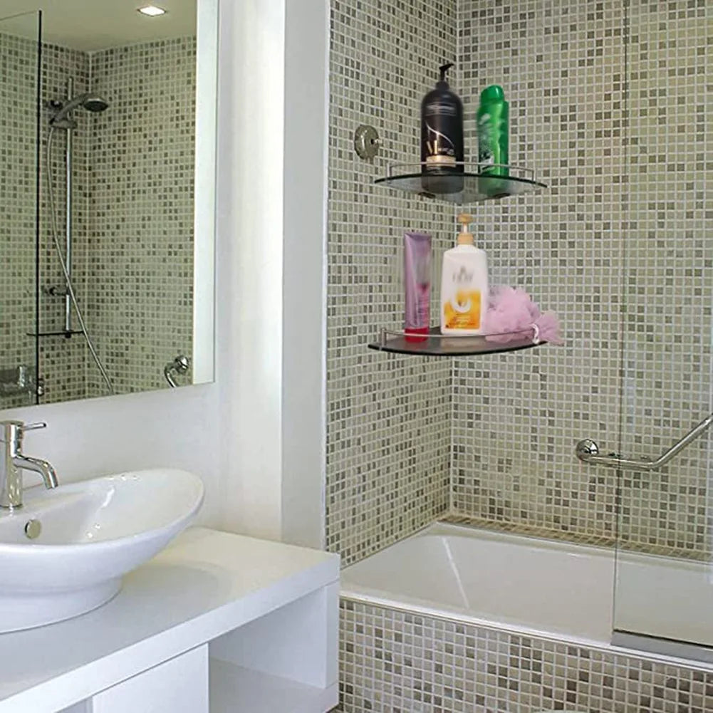 Bathroom Shelves, Bathroom Glass Corner Shelf Wall Mounted ,Tempered Glass Shelf for Storing Shower Gel/Soap-B