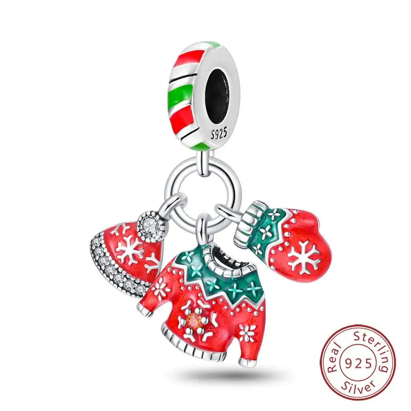 Original 925 Sterling Silver Charms Beads Winter Snowflake Snowman Igloo Penguin Pendant Fit Bracelet Women Jewelry Gift