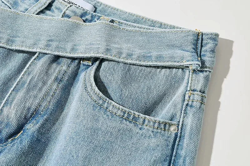 Spliced Wide Leg Denim Pants Women Ankle Length Jean Solid Loose Pockets High Waist Washed Vintage Jeans Zipper Fly Basics 2024