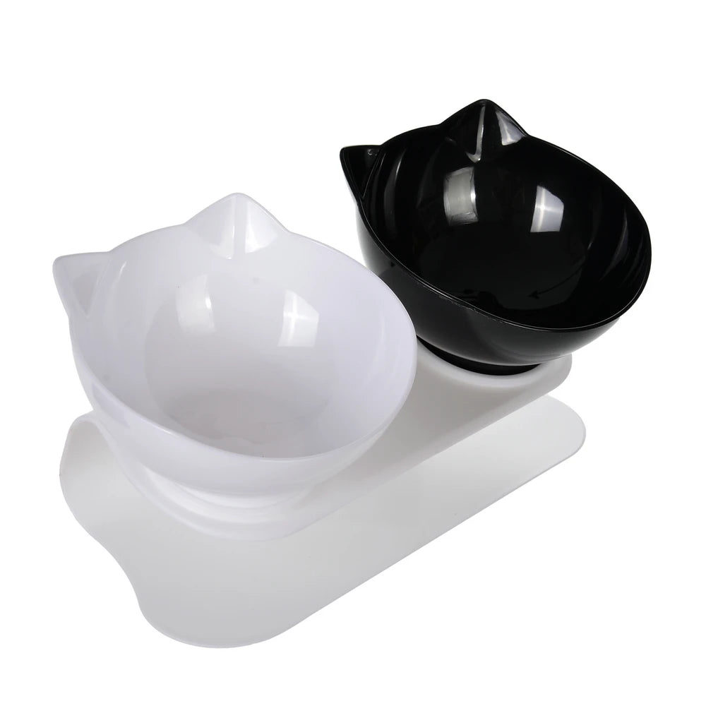 Cute Cat Ear Double Bowls for Cats Food and Water Raised Stand Kitten Feeding Bowl Cervical Protection Anti-Slip Pet Supplies