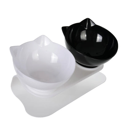 Cute Cat Ear Double Bowls for Cats Food and Water Raised Stand Kitten Feeding Bowl Cervical Protection Anti-Slip Pet Supplies