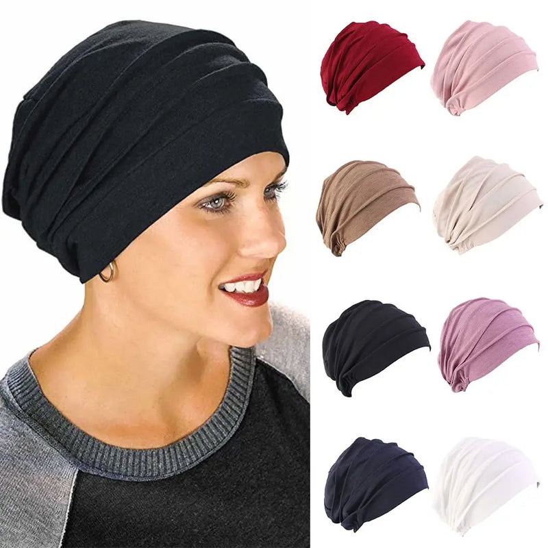 Women Elastic Turban Beanie Soft Cotton Bonnet Muslim Hijabs Head Wrap Chemo Hat