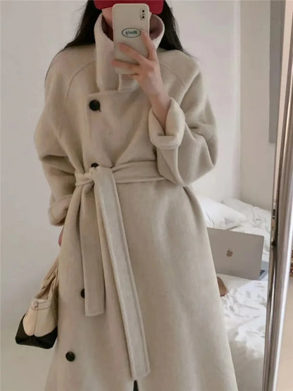 2024 Autumn Winter New Double-sided Cashmere Coat Female Casual Warm Long Woolen Coat Loose Tide Commuting Wool Jacket Women