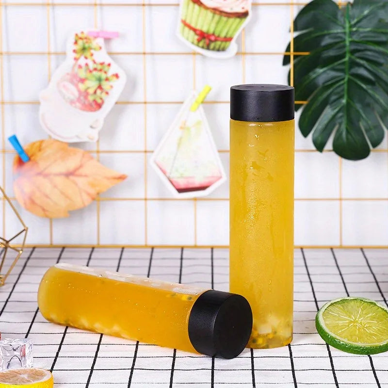6pcs Plastic Bottles, 400ml Clear PET  Bottles With Lids, Milk And Other Beverage,Restaurant  Camping PartyDrinkware Accessories