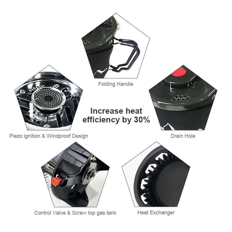 0.9L Camping Stove System Portable Cooking Burner Outdoor Propane Cooking System for Hiking Beach Picnic Trekking Emergency Use