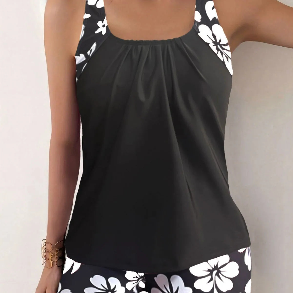 2025 New Women's Conservative Quick Dry Print Bikini Bottoms High Waist Floral Polyester Swimsuit Triangle Panty Cross Border
