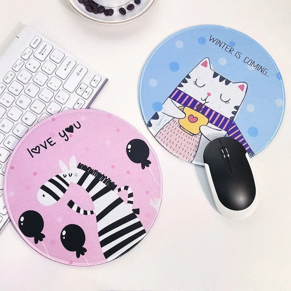 Cute Cartoon Round Mouse Pad Non-slip Rubber Base Comfortable Durable Table Mat for Home Office Gaming Desk Laptop Accessories