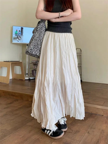 Irregular hem Women's skirt Yellow Blue Skirt High Waist skirts y2k skirt pleated Loose women Pleated Skirts Casual Jupe 2025