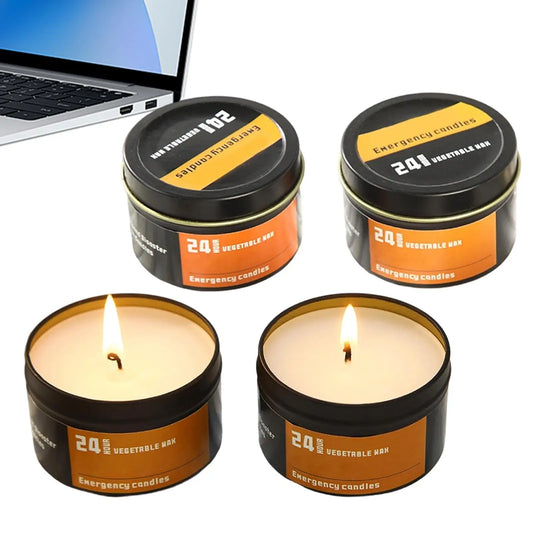 Candles for Power Outages 4 Piece Long Burning Windproof Emergency Candles In Tin Box For Storm Adventure Camping Survival