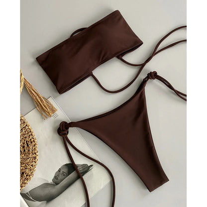 Push Up Bikini Sexy Women Swimsuit Swimwear 2025 Bikini Set Bandeau Beachwear Bathing Suit Brazilian Solid Biquini Female