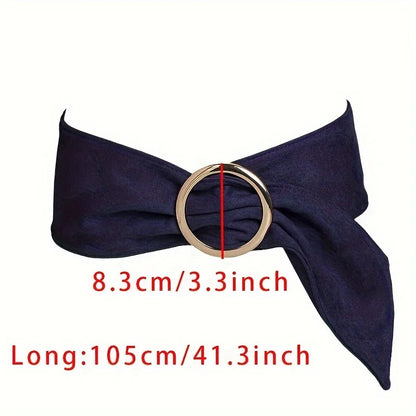 Fashionable and elegant retro women's high-end round buckle suede waist belt, soft and comfortable, versatile with a wide ribbon