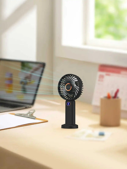 Portable Handheld Fan USB Rechargeable Mini Fan Digital Display 5-Speed Adjustment Suitable For Travel Outdoor Office Home
