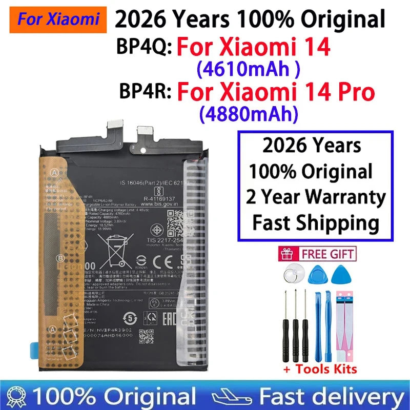 2026 Years 100% Original Battery BP4Q For Xiaomi 14 , BP4R For Xiaomi 14 Pro 14Pro Phone Replacement Batteries Fast Shipping