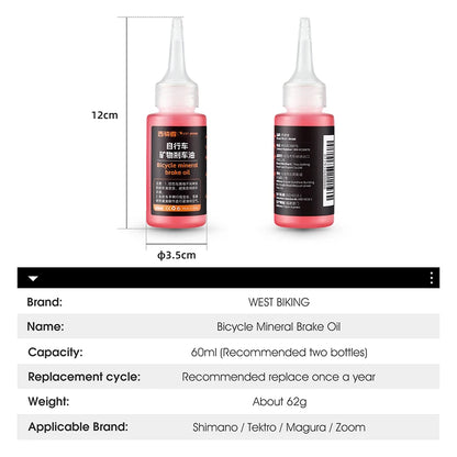 WEST BIKING Bike Brake Mineral Oil 60ml/2oz Ideal for Shimano and Tektro Hydraulic Brake Systems Mountain Bike Accessories