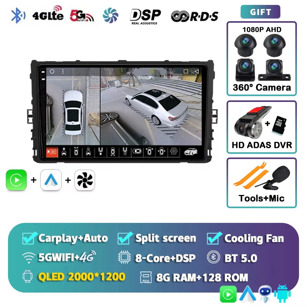 Android 16 Car Radio GPS Navigation QLED Carplay Auto Multimedia Stereo Player For Volkswagen VW Polo Plus Jetta MK7 T6 Passat