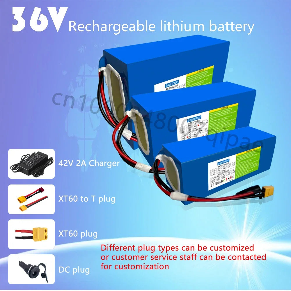36V 18AH 15AH 12AH 9AH Rechargeable Lithium Battery Pack 100-1300W Electric Motorcycle Scooter Bicycle with BMS Battery Pack