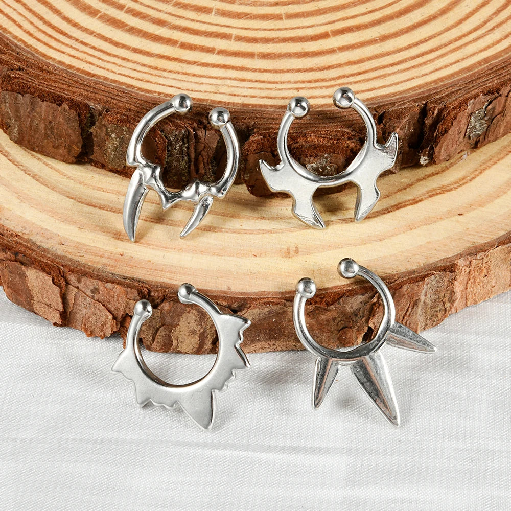 5-1PCS Stainless Steel Non Piercing Nose Clip Cone Bull Punk Unique Fake Nose Septum Ring Non-pierced Body Jewelry Unisex