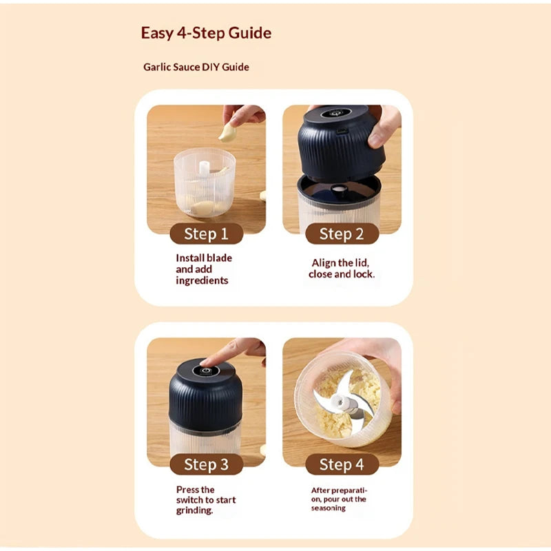 Electric Garlic Chopper Kitchen Mini Food Grinder Stainless Steel Blade Small Vegetable Chopper Household Meat Grinder For Home