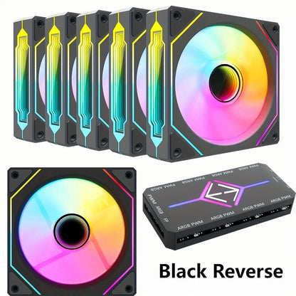 LDPCSJ 6 Pack 12cm 120mm Addressable ARGB Case Cooling Fans 4 Pin PWM Variable Speed 5V 3 Pin A-RGB Light Synchronization Fan Set with Included ARGB Controller Hub High Static Pressure Radiator Fans for ATX Gaming PC Liquid C