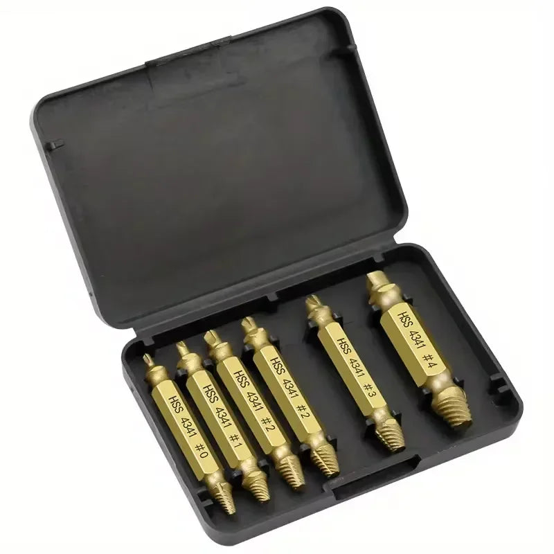 6pc HSS Extractor Double Head Screw Slide Tooth Removal Screwdriver Screwdriver Bit Broken Wire Tool Set