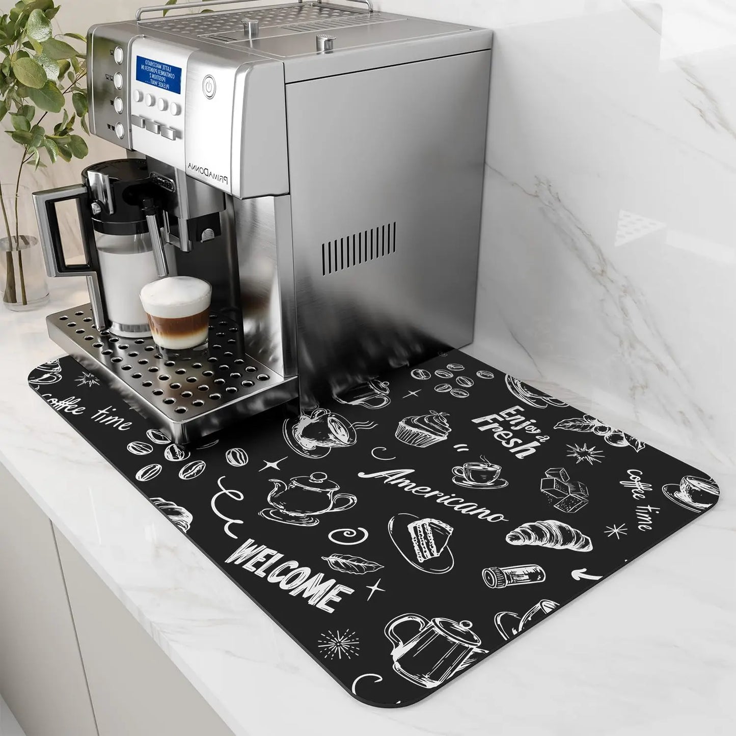 Coffee Machine Mat Rubber Backing Water-Absorbent Dish Drying Pad Kitchen Worktop Drainage Mat Home Decor