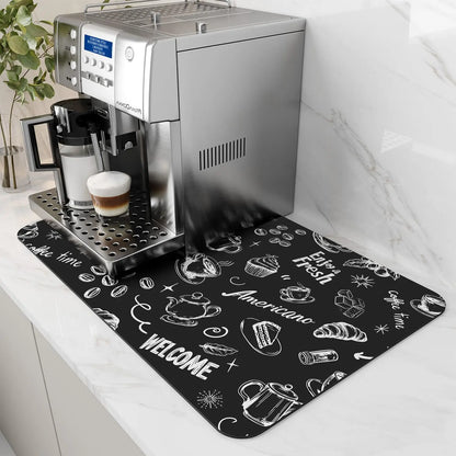 Coffee Machine Mat Rubber Backing Water-Absorbent Dish Drying Pad Kitchen Worktop Drainage Mat Home Decor
