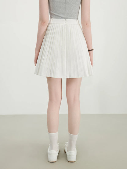 FSLE Office Lady White Wool-Blend Pleated Skirt 2025 Summer Slimming A-Line Mini Office To Chic Versatile Elegance 25FS12212