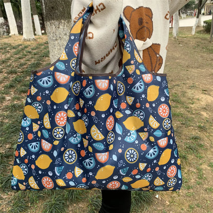Chic Iris Flower Large Tote Bag Foldaway Convenience Nylon Shopping Bag with Shoulder Strap Lightweight Machine Washable