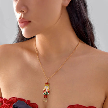 Imitation Pearl Rhinestone Soldier Shaped Pendant Necklace Cartoon Cute Soldier Choker Christmas Holiday Jewelry For Women Men