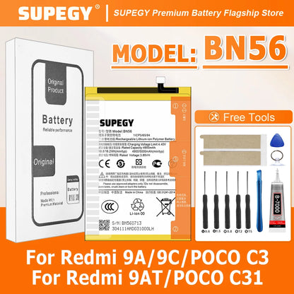 2026 YEARS 100% New Battery BN56 For Xiaomi  Redmi 9A/9C/POCO C3/RedMi 9AT/POCO C31  Battery + Free Tools