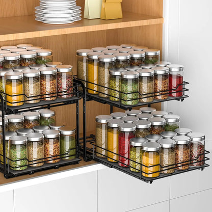 Floor Guard Spice Rack Organizer for Cabinet Black 2 Tier Pull Out Spice Racks for Height Adjustable Kitchen Storage Rack