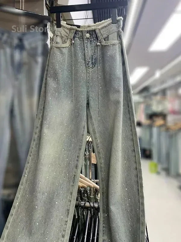 2024 New Spring Summer All-match Casual Harem Pants High Waist Stretch Slim Denim Pants Hot Drilling Casual Ankle-length Jeans