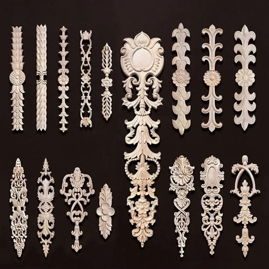 Wooden Furniture Appliques Luxury Living Room Decoration Home Decor Antique Onlays Mouldings Unique Natural Floral Wood Carved
