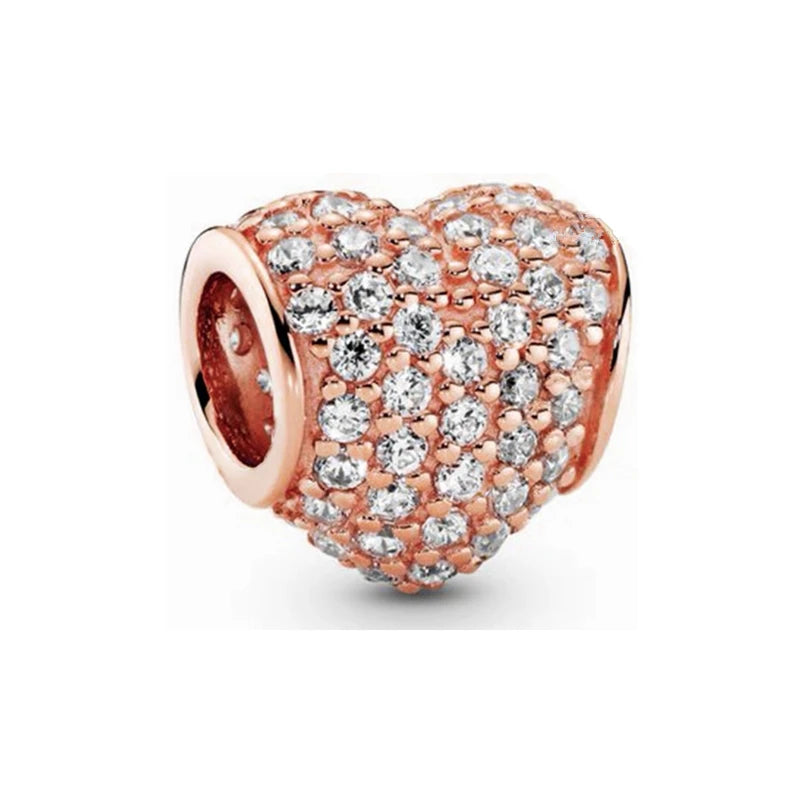 Rose Gold Plated Charms for Bracelet DIY Jewelry Making Heart Flower Strawberry Butterfly Paw Print CZ Pendant Beads Women Gift
