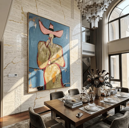 Wall Art Canvas Prints Posters Decor Textured Abstract Pink Hat Woman Wine Painting For Living Room Bedroom Bar Cafe Wall Decor