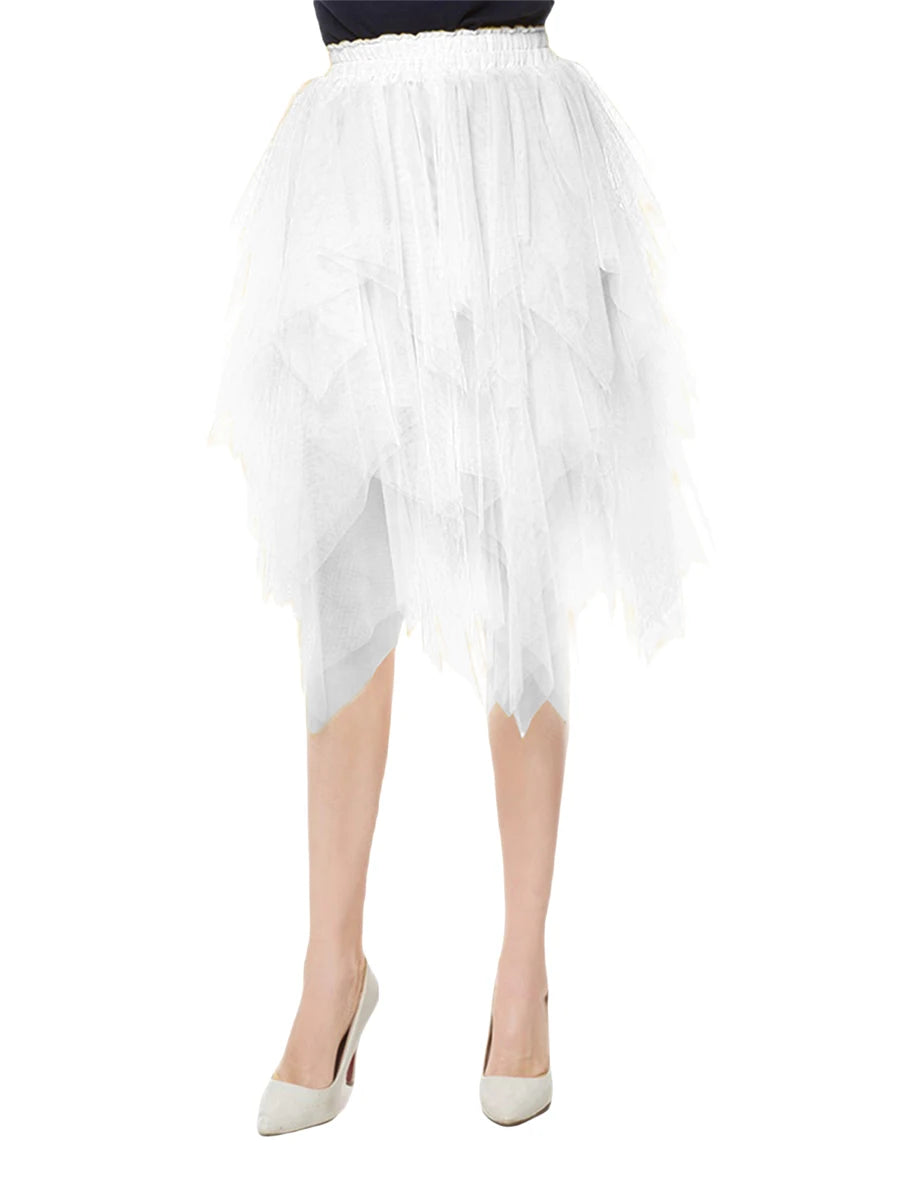 Women's Irregular Tulle Skirts Casual High Waist Solid Color Mesh Skirts Layered Skirts