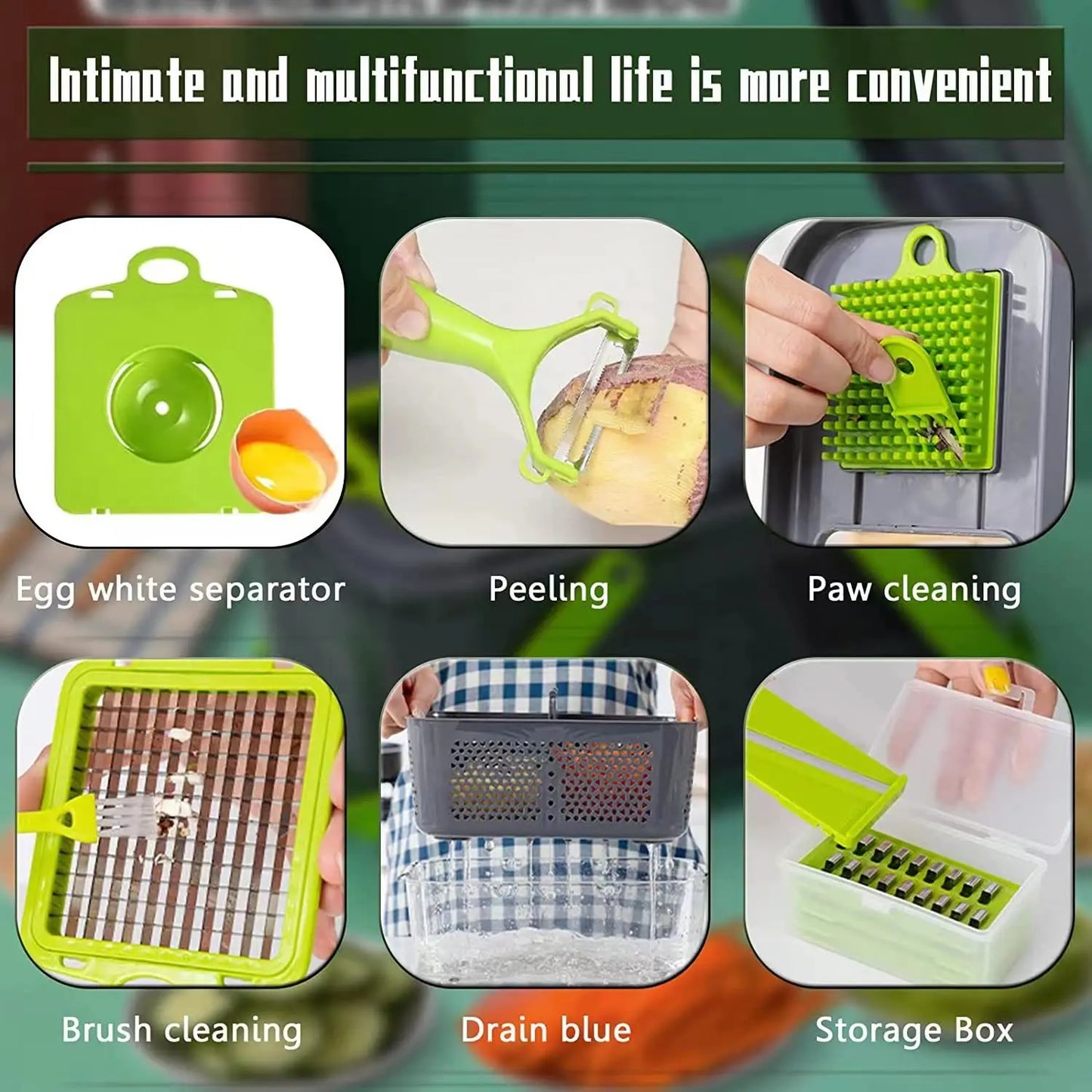 22 in 1 Vegetable Chopper with Stainless Steel Blade Adjustable Slicer And Cutter with Drain Rack Storage Container Kitchen Tool