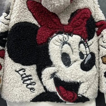 2026 Autumn and Winter Cartoon Minnie Lamb Wool Hooded Cardigan Jacket Women's Loose Casual Sweet Top