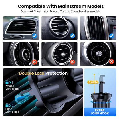 Car Phone Holder Mount, TOPK [2023 Upgrade Auto Locking] Universal Phone Holder with Hook Clip for Car Air Vent