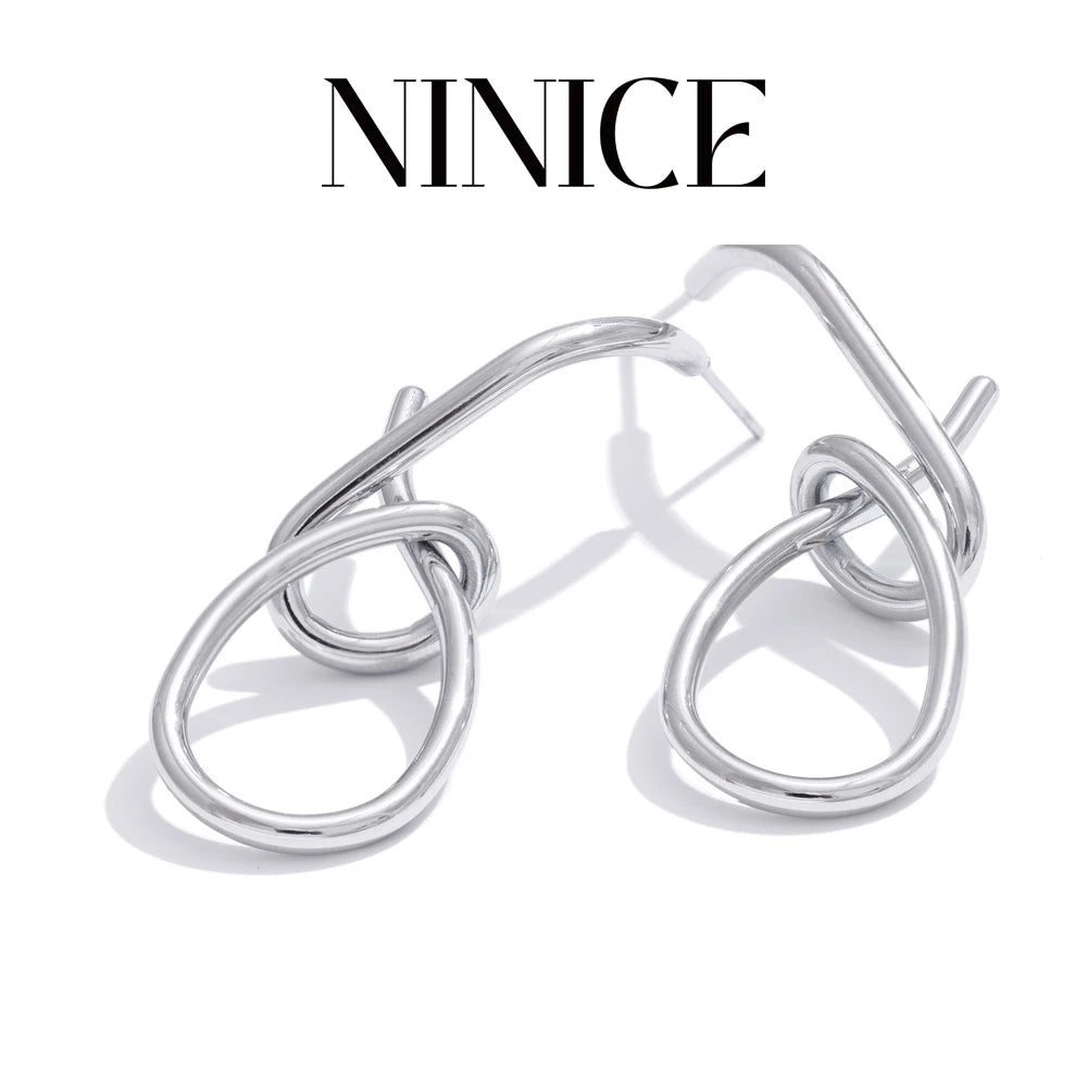NiNice Popular Stainless Steel Geometric Unusual Earrings Stylish Unique Water Resistant Metal Versatile Daily Jewelry